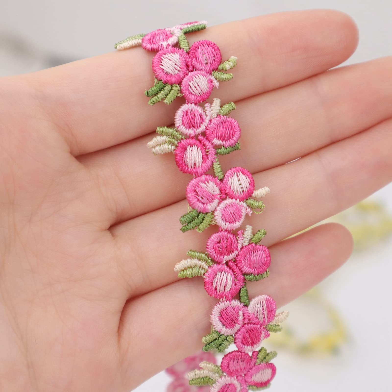10 Yards Floral Lace Ribbon Trim - Dark Pink Embroidery Lace for Sewing, Crafting, Wedding Dress & Home Decoration | Perfect for DIY Projects, Bridal Gowns, and Scrapbooking