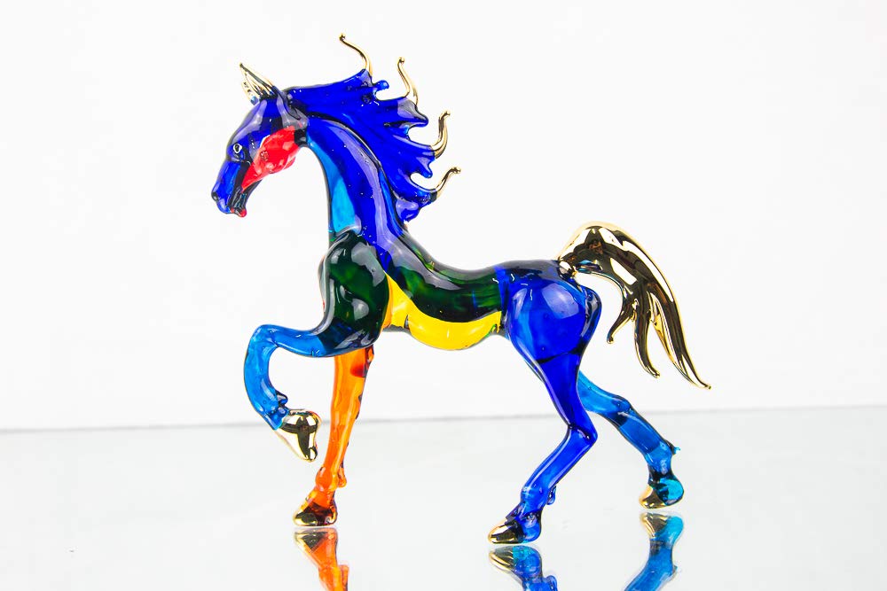 Handmade 3D Glass Walking Horse Statue - Colorful Home Decor for Living Room