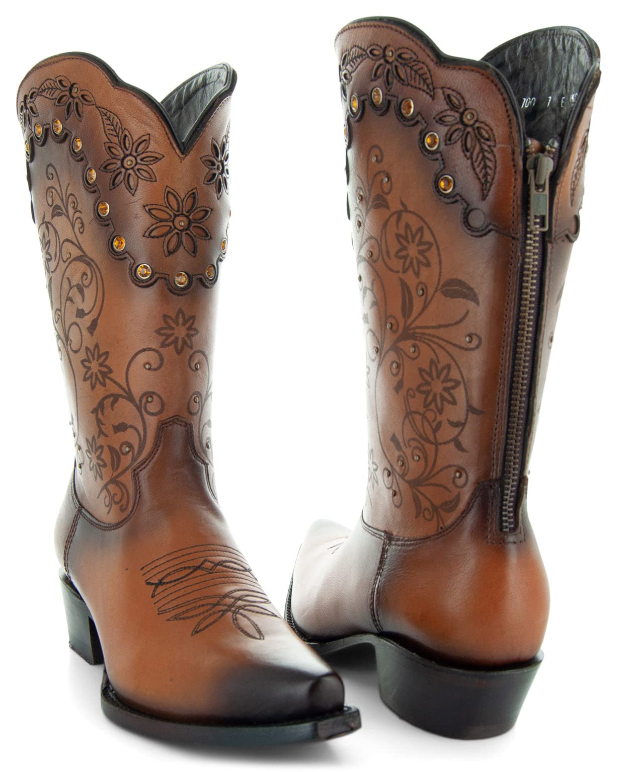 Soto Women's Zippered Burnished Cowgirl Boots M50050 - Stylish Western Boots for Country Dancing, Rodeo & Casual Wear