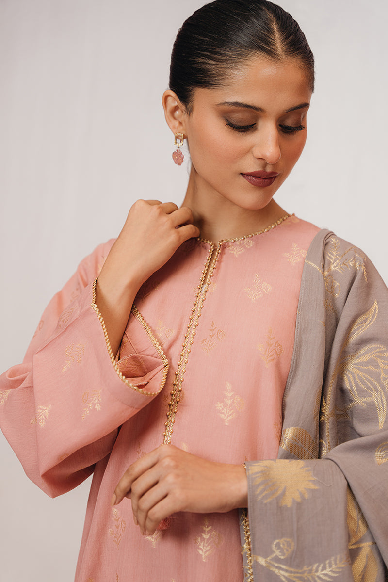 MELLOW ROSETTE 3-Piece Jacquard Suit Set for Women | Elegant Floral Print Formal Outfit | Perfect for Weddings, Parties & Office Wear