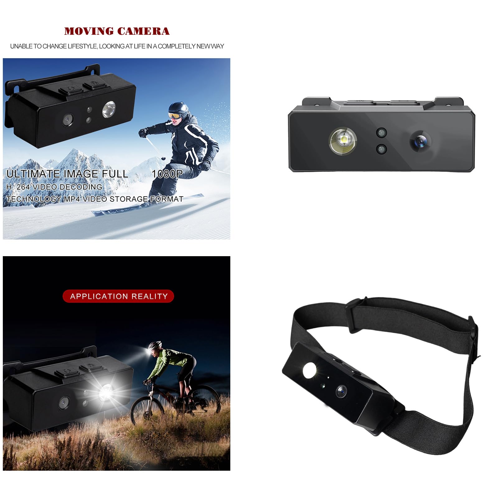 D9 Head Mounted Camera with Headstrap - Wearable Action Cam for Outdoor Adventures & Sports Recording
