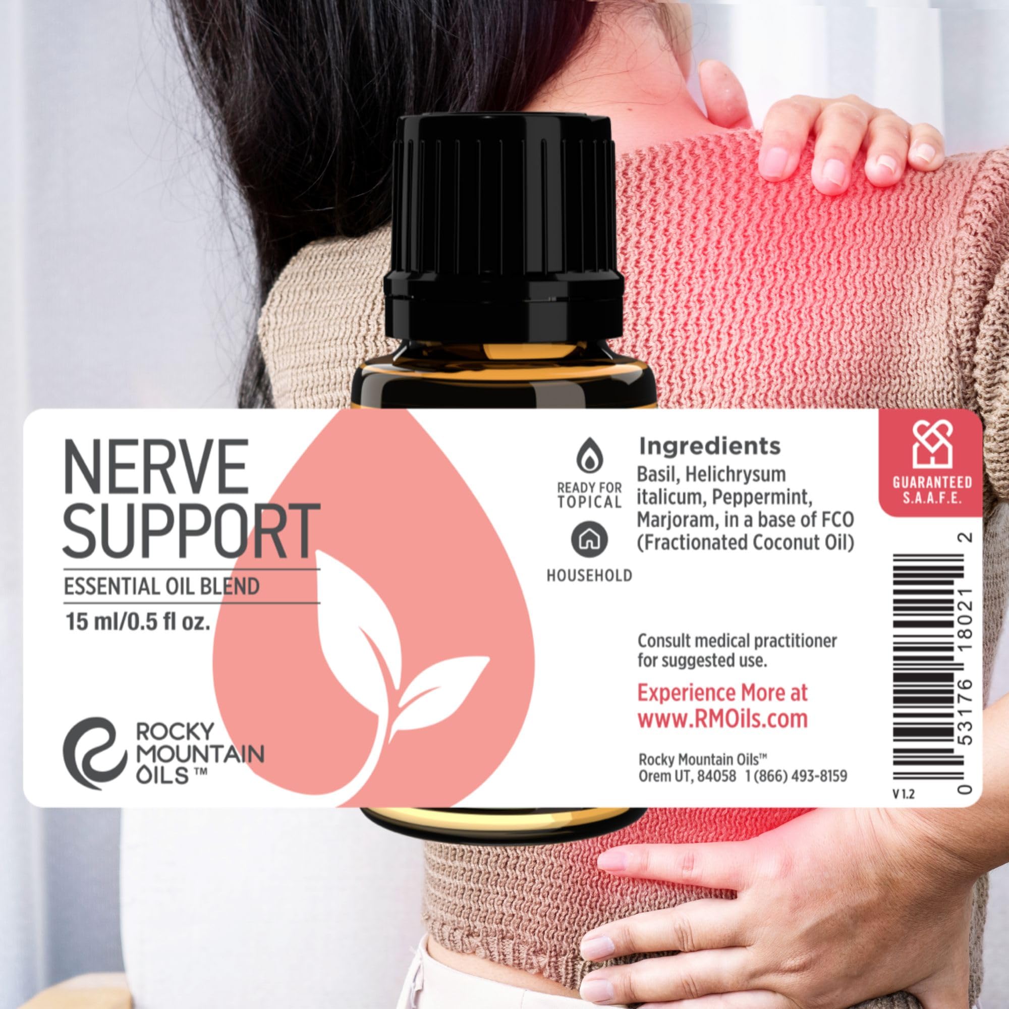 Rocky Mountain Oils 100% Pure Nerve Support Essential Oil Blend - Natural Aromatherapy Oil for Diffusers & Massage Therapy | Stress Relief, Relaxation & Wellness | 15ml Bottle for Home, Office & Spa Use