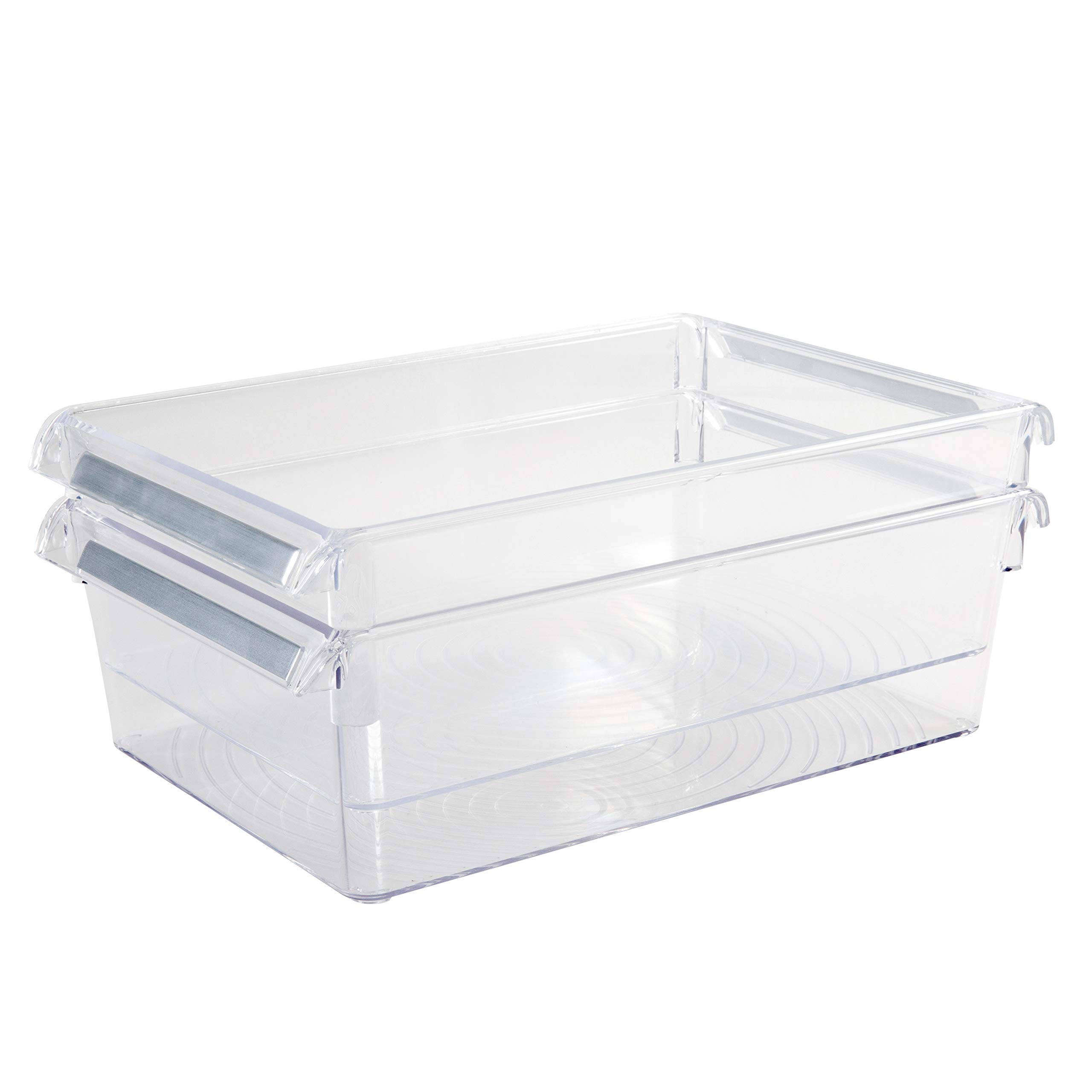 2-Pack Stainless Steel Fridge & Freezer Organizer Bins - Medium Clear Refrigerator Storage Containers for Kitchen Countertops, Cabinets & Pantry | Perfect for Food Organization, Snack Storage & Space Saving