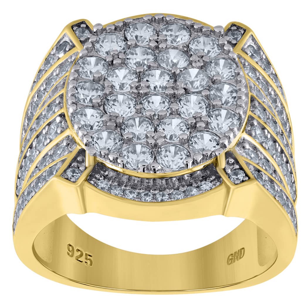 925 Sterling Silver Men's Two-Tone CZ Cubic Zirconia Simulated Diamond Round Cluster Band Ring - Size 7-12 | Wedding, Engagement, Anniversary Gift for Him | Perfect for Date Night & Formal Occasions