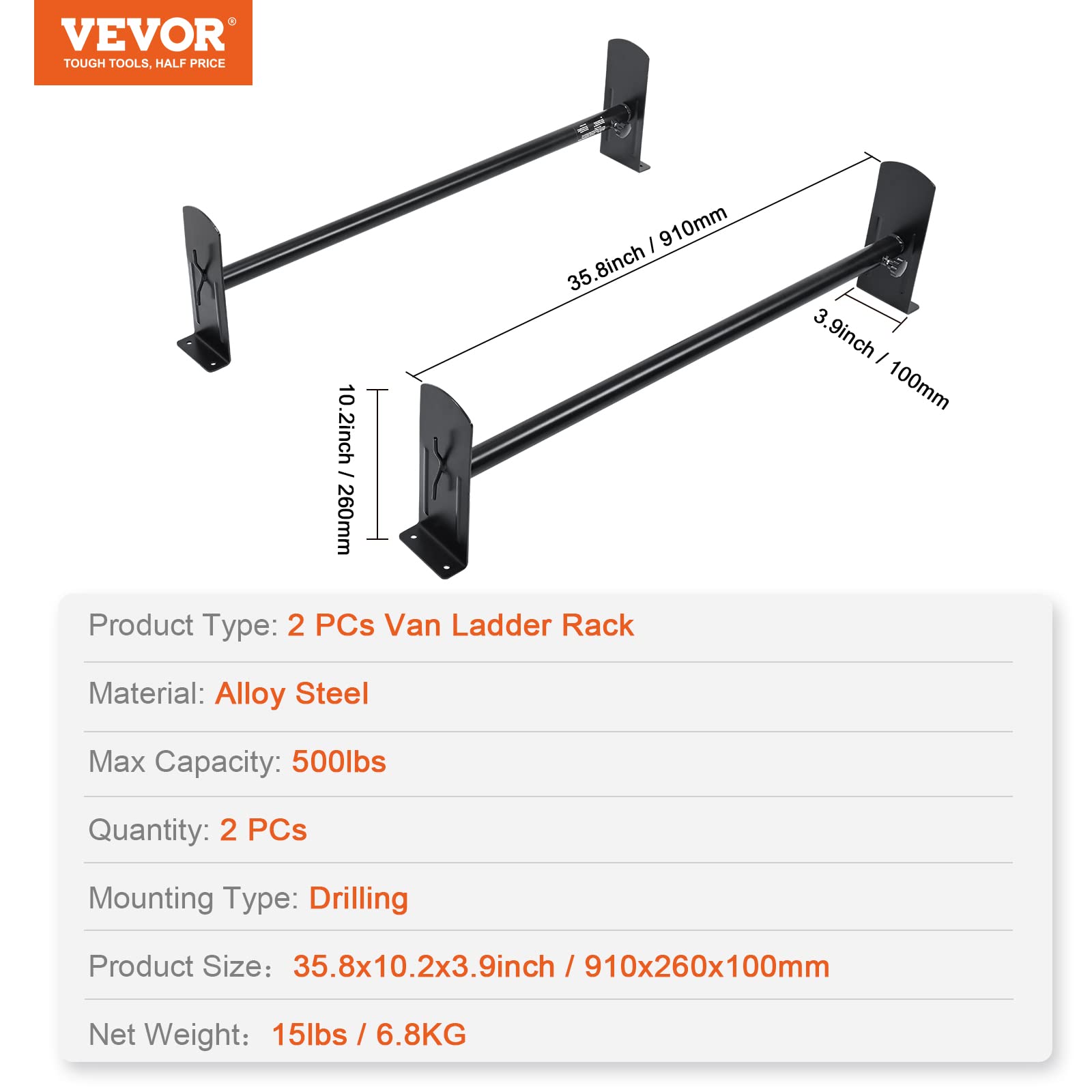 VEVOR Universal Adjustable Van Ladder Rack - 35.8