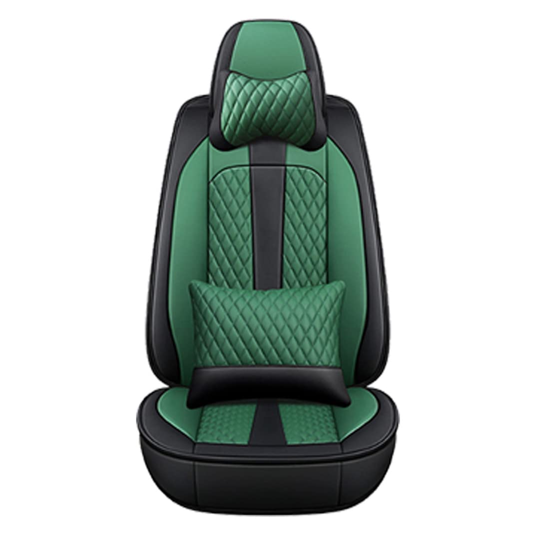 Premium PU Leather Car Seat Covers Set of 2 - Waterproof & Breathable Front Seat Protectors for KIA Sportage, Rio, Ceed, Cerato, Venga, Carens, Soul | Airbag Compatible | Black & Green | Perfect for Road Trips & Daily Commuting