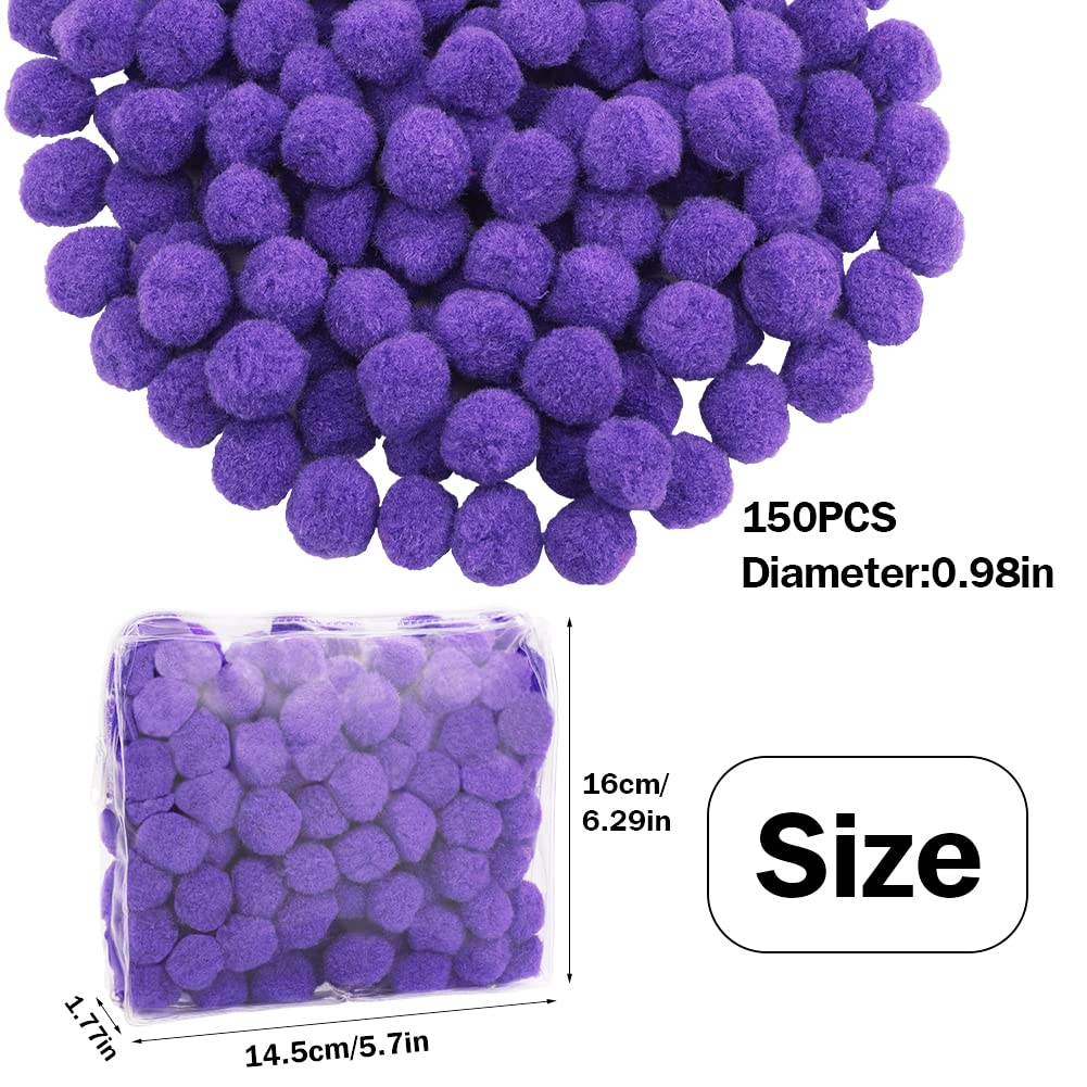 150Pcs 1 Inch Pom Poms Balls for Crafts - Bulk Soft Fluffy Puff Balls in Reusable Zipper Bag - Perfect for Kids Art Projects, DIY Home Decor, Party & Classroom Decorations (Purple)