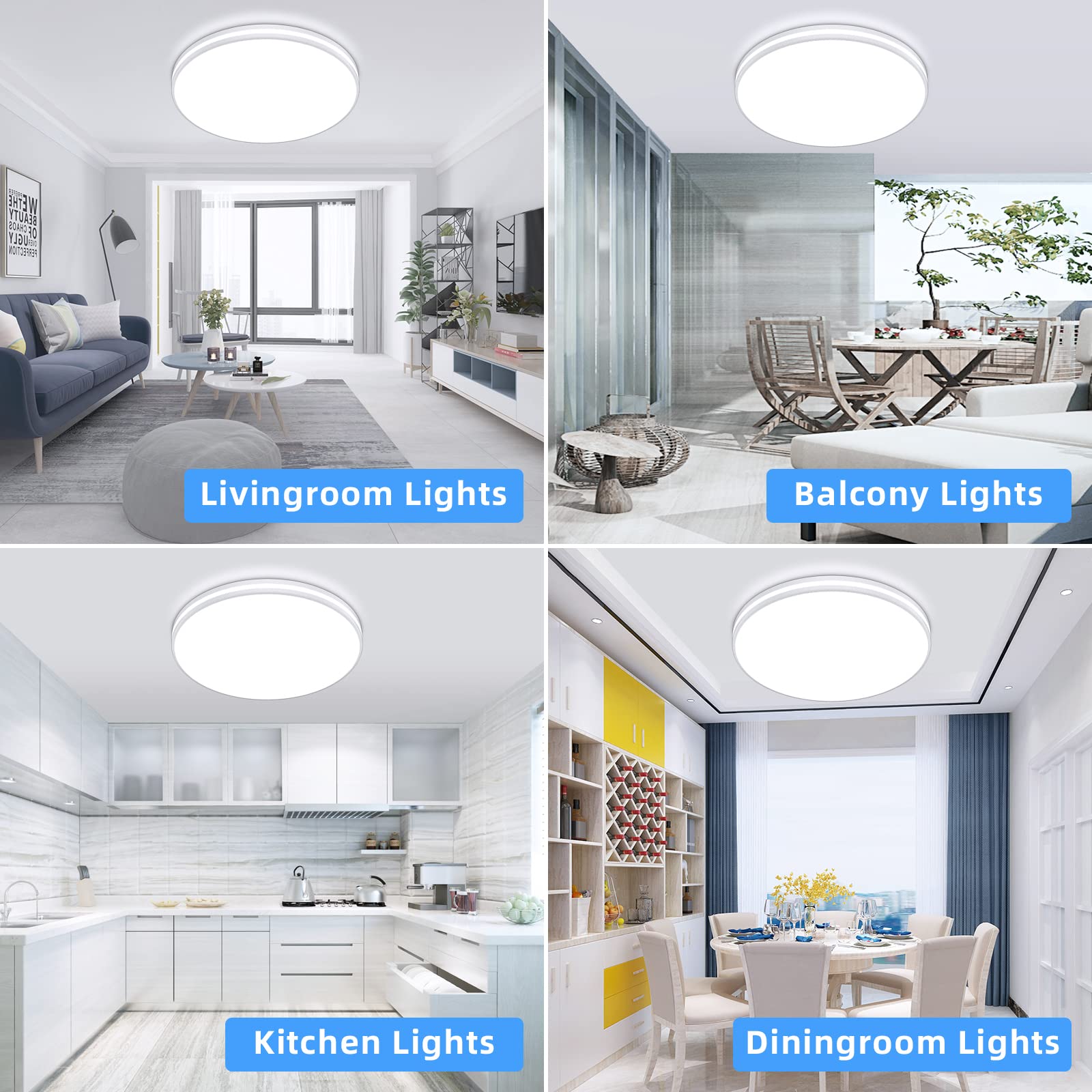 24W LED Ceiling Light Fixture - Flush Mount Daylight White Bathroom Lighting for Bedroom, Living Room & Kitchen | Dimmable Energy-Saving Lamp for Home & Office Use