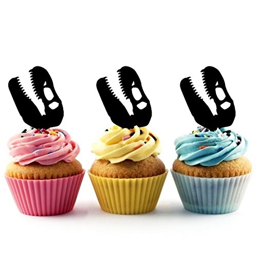 Trex Head Fossil Silhouette Acrylic Cupcake Toppers - 10 Pack for Dinosaur Themed Party, Wedding, Birthday Decorations | Perfect for Jurassic Decor, Cake Toppers, and DIY Crafts