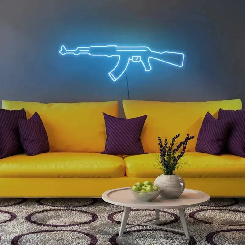 AK47 Neon Sign - Custom Gun LED Wall Art for Bedroom & Game Room - Rifle Night Light Lamp - Unique Birthday Gift for Men - Perfect for Man Cave, Gaming Setup & Military Themed Decor