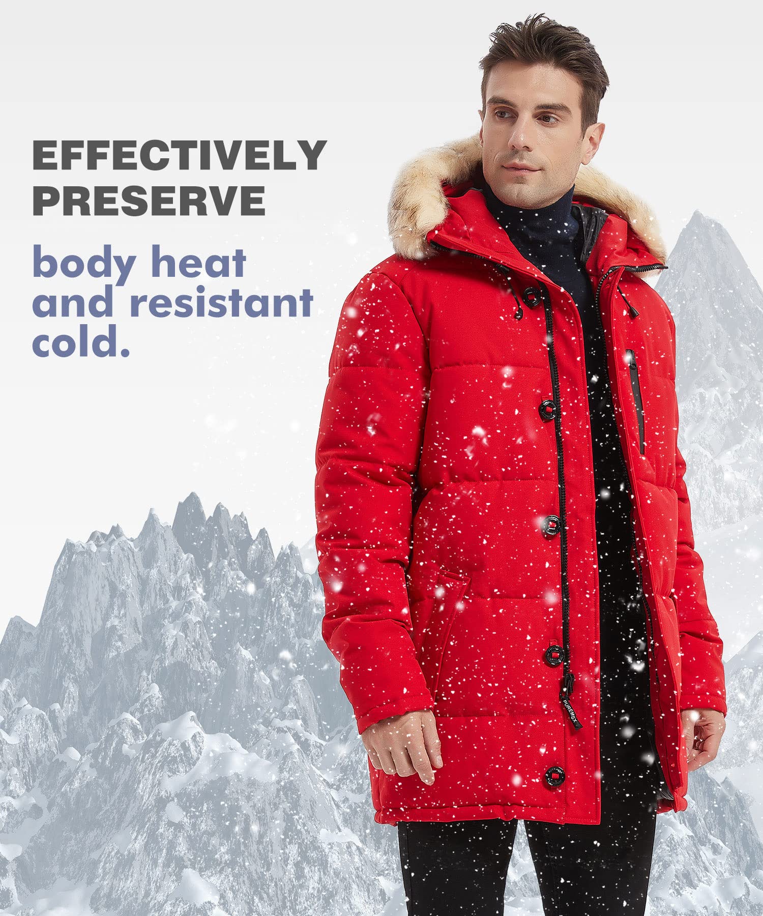 PUREMSX Men's Winter Coat - Windproof, Insulated Thick Padded Parka Jacket for Cold Weather | Warm Outdoor Winter Jacket for Snow, Hiking & Daily Wear