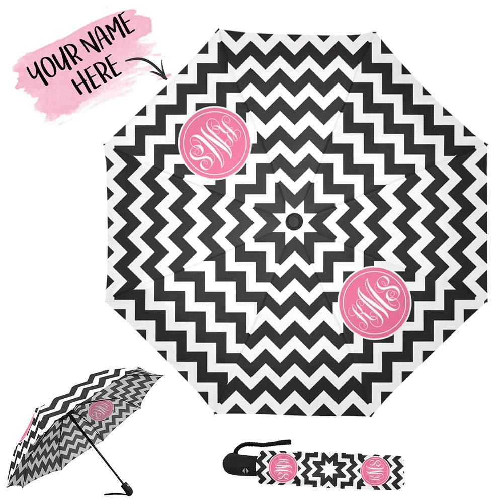 Custom Monogram Windproof Auto Open Close UV Umbrella - Personalized Chevron Design, Foldable & Durable for Rain & Sun Protection - Perfect for Outdoor Events, Travel & Gifts