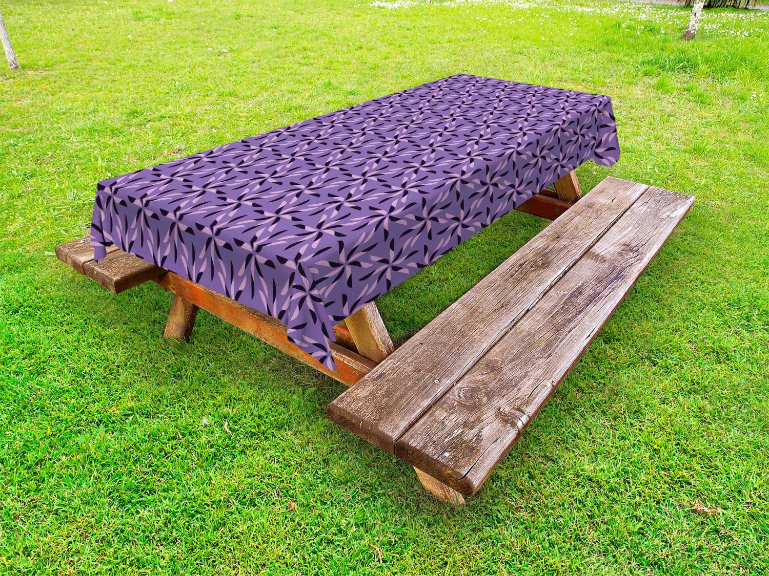 Ambesonne Geometric Floral Outdoor Tablecloth - Dark Purple Violet Lilac Picnic Table Cover 58