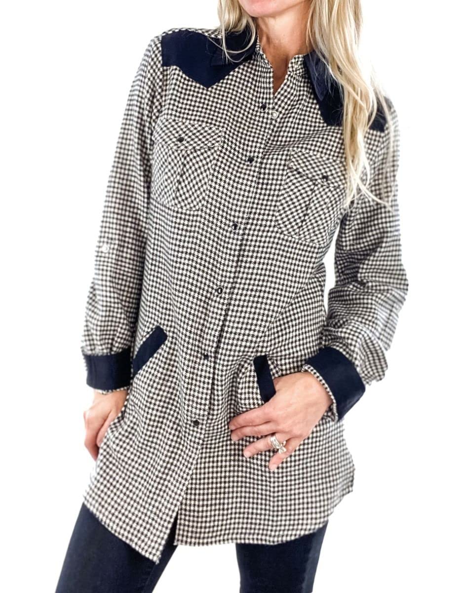 Brushed Houndstooth Tall Grass Shirt for Men - Medium Size in Classic Black | Comfortable Casual Button-Up for Office, Date Night & Outdoor Activities