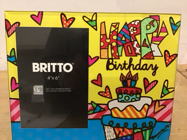 4x6 Britto Happy Birthday Picture Frame - Colorful Pop Art Photo Display for Parties, Gifts & Home Decor