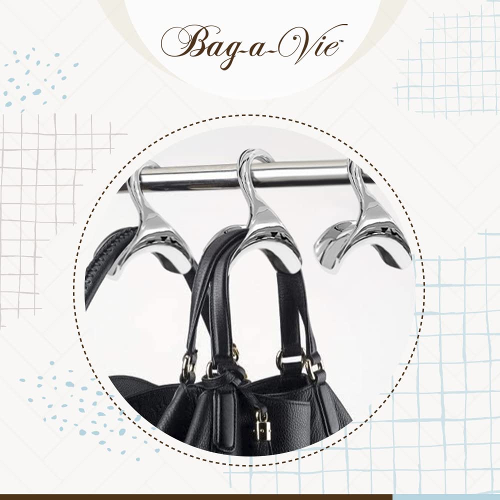 Premium Bag-a-Vie Purse Hanger for Closet - Silver Metal Handbag Organizer Hook for Hanging Purses & Bags | Protects Bag Shape & Saves Space | Perfect for Home, Office & Travel Organization