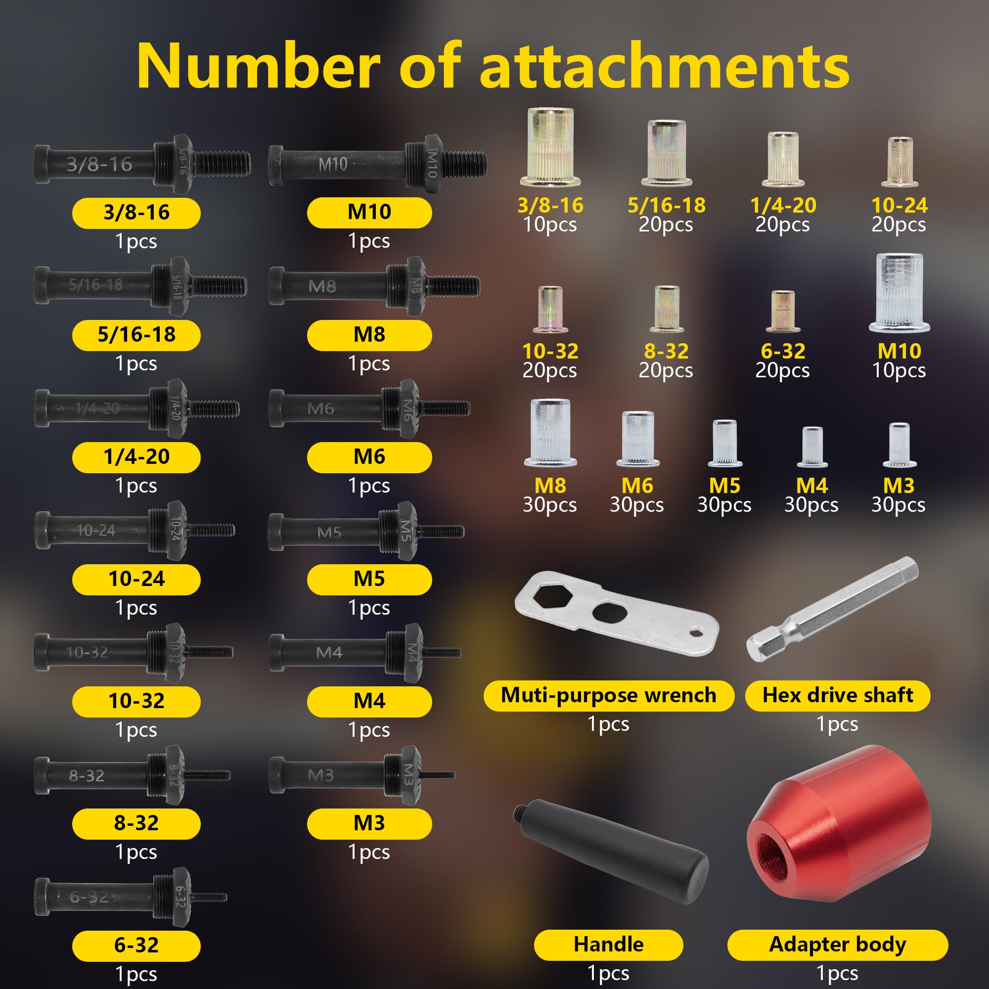Heavy Duty Rivet Nut Tool Kit for Cordless Drill - 5 Metric & 13 Mandrels with 290PCS Assorted Rivet Nuts - Durable Carrying Case - Perfect for Automotive Repair, Metal Fabrication & DIY Projects