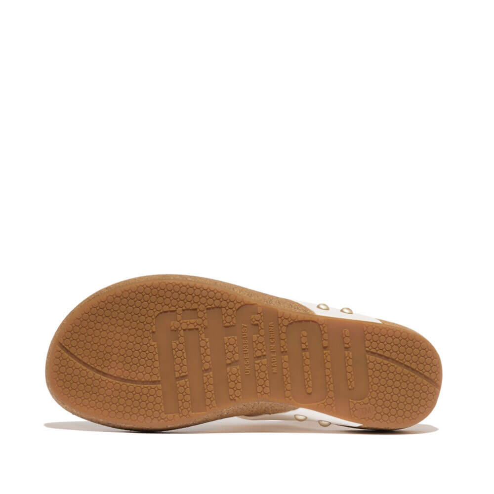 FitFlop Iqushion Leather Toe Post Sandals for Women - Comfortable Orthopedic Flip Flops with Arch Support - Urban White - Perfect for Walking, Travel & Summer Outfits