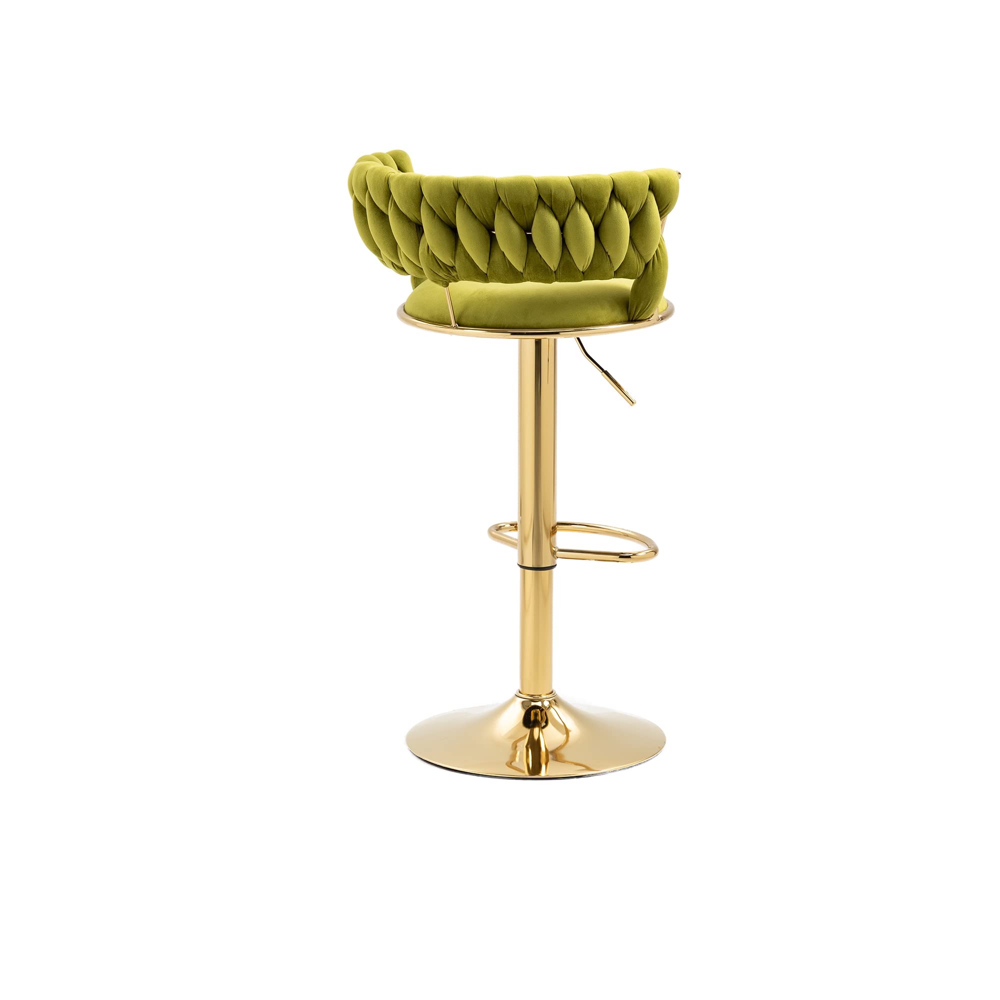 Swivel Bar Stools Set of 2 - Adjustable Height Kitchen Counter Stools with Footrest - Velvet Upholstered Dining Chairs for Kitchen Island, Breakfast Bar & Restaurant (Modern Style, Green)