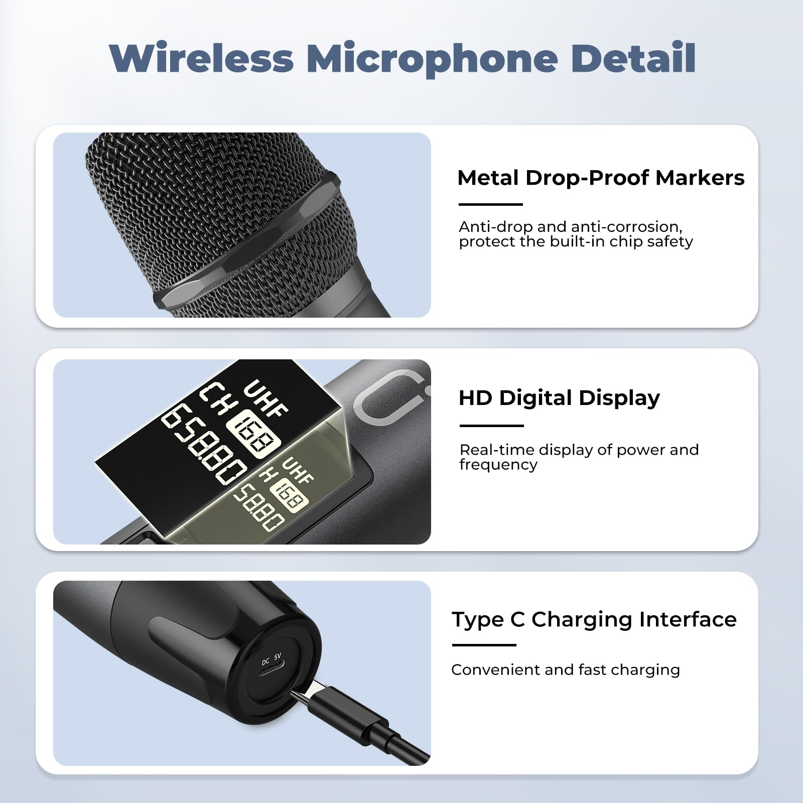 Professional UHF Wireless Microphone System - Dual Dynamic Karaoke Microphones with Rechargeable Receiver, Plug & Play for Home Parties, Live Performances & Stage Shows