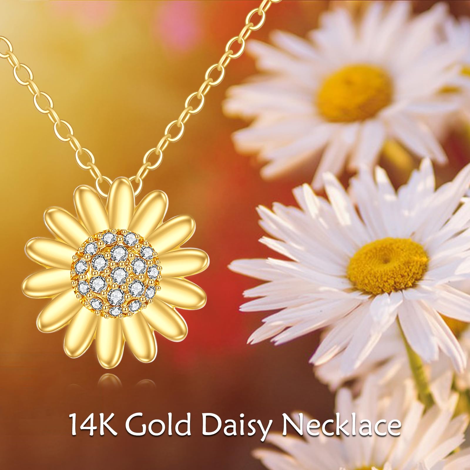 14K Solid Gold Daisy Necklace for Women - Elegant Flower Pendant Jewelry Gift for Birthday, Anniversary & Valentine's Day | Perfect for Everyday Wear, Date Nights & Special Occasions