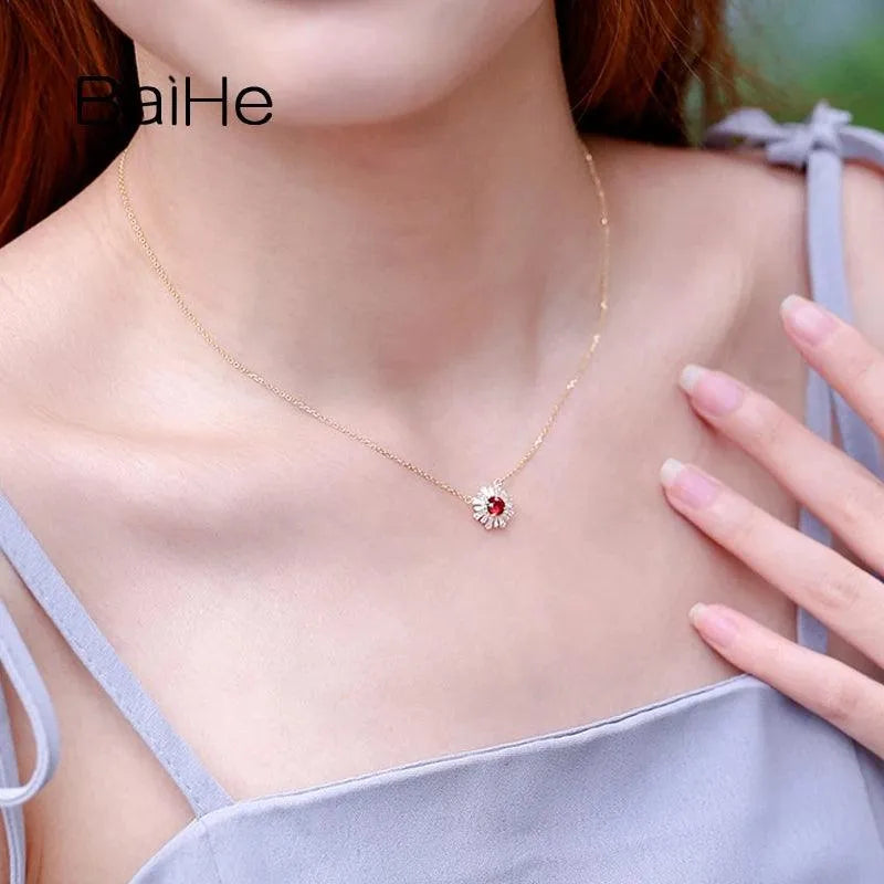 18K Solid Gold Diamond/Emerald/Sapphire/Ruby Pendant Necklace for Women - Elegant Clavicle Chain in White/Yellow/Rose Gold - Perfect for Weddings, Anniversaries & Special Occasions