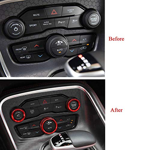 Rifoda Aluminum Alloy AC Switch Knob for Dodge Challenger Charger Chrysler 300 300s 2015-2021 & Ram 2013-2021 - Red Interior Decoration Ring - Upgrade Your Car Dashboard Style