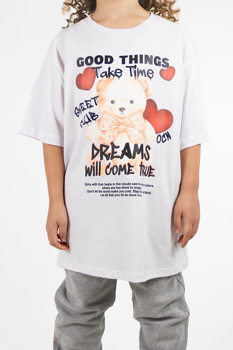 OCN Kids Over Tee 602M4 - Soft Cotton Boys & Girls T-Shirt (White) for School, Playdates & Everyday Wear