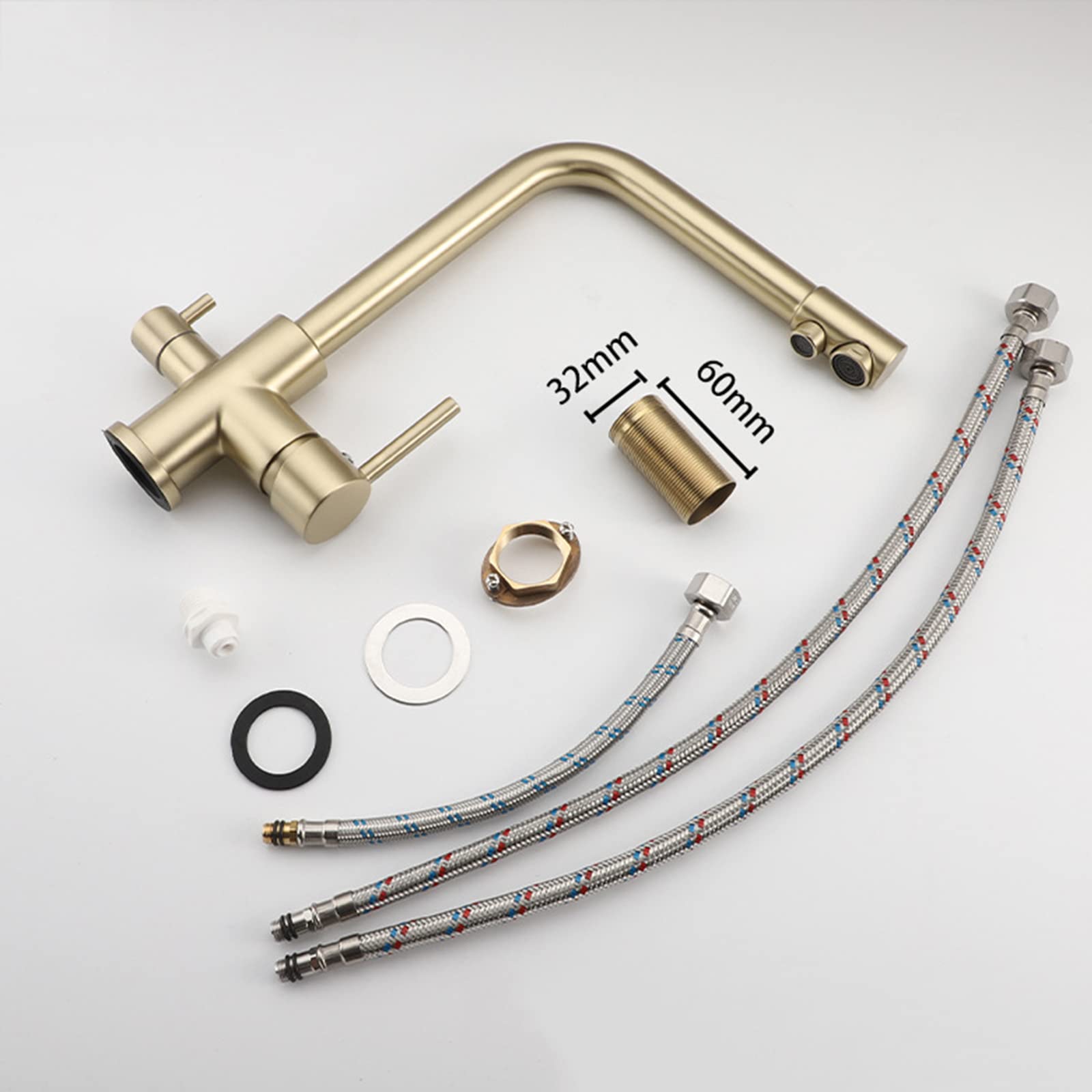 3-Way Brushed Gold Stainless Steel Kitchen Sink Faucet - Multi-Function Pull Down Sprayer for Modern Home & Commercial Use