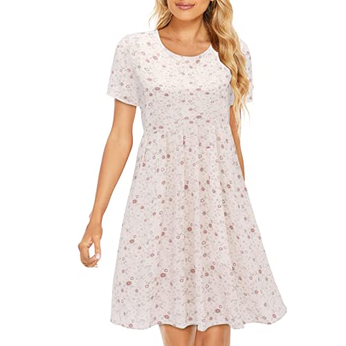 Women's Floral Summer Casual Dress - Short Sleeve Tie Waist A-Line Mini Dress in Pink (Size M) | Perfect for Beach Vacations, Brunch Dates & Summer Outings