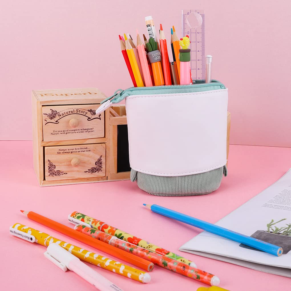 Oyachic Expandable Standing Pencil Case - Telescopic Pen Holder & Cosmetic Organizer for Women | Cute Makeup Pouch, School Supplies, Office Desk Accessories | Perfect for Students, Artists & Professionals