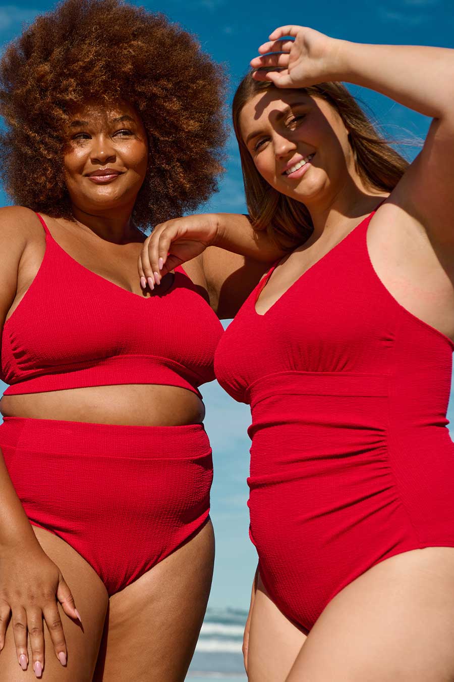 Coolum Core Support One Piece Swimsuit - Red Textured Design for Women | Perfect for Beach, Pool & Summer Vacations