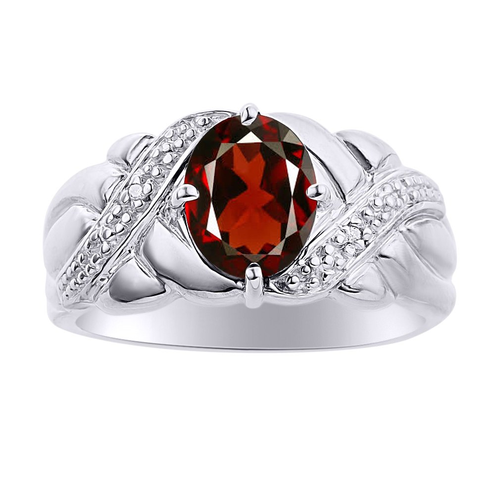 14K Sterling Silver Diamond & Garnet Birthstone Ring Set | Elegant Color Stone Jewelry for Women | Perfect for Gifts, Anniversaries & Special Occasions