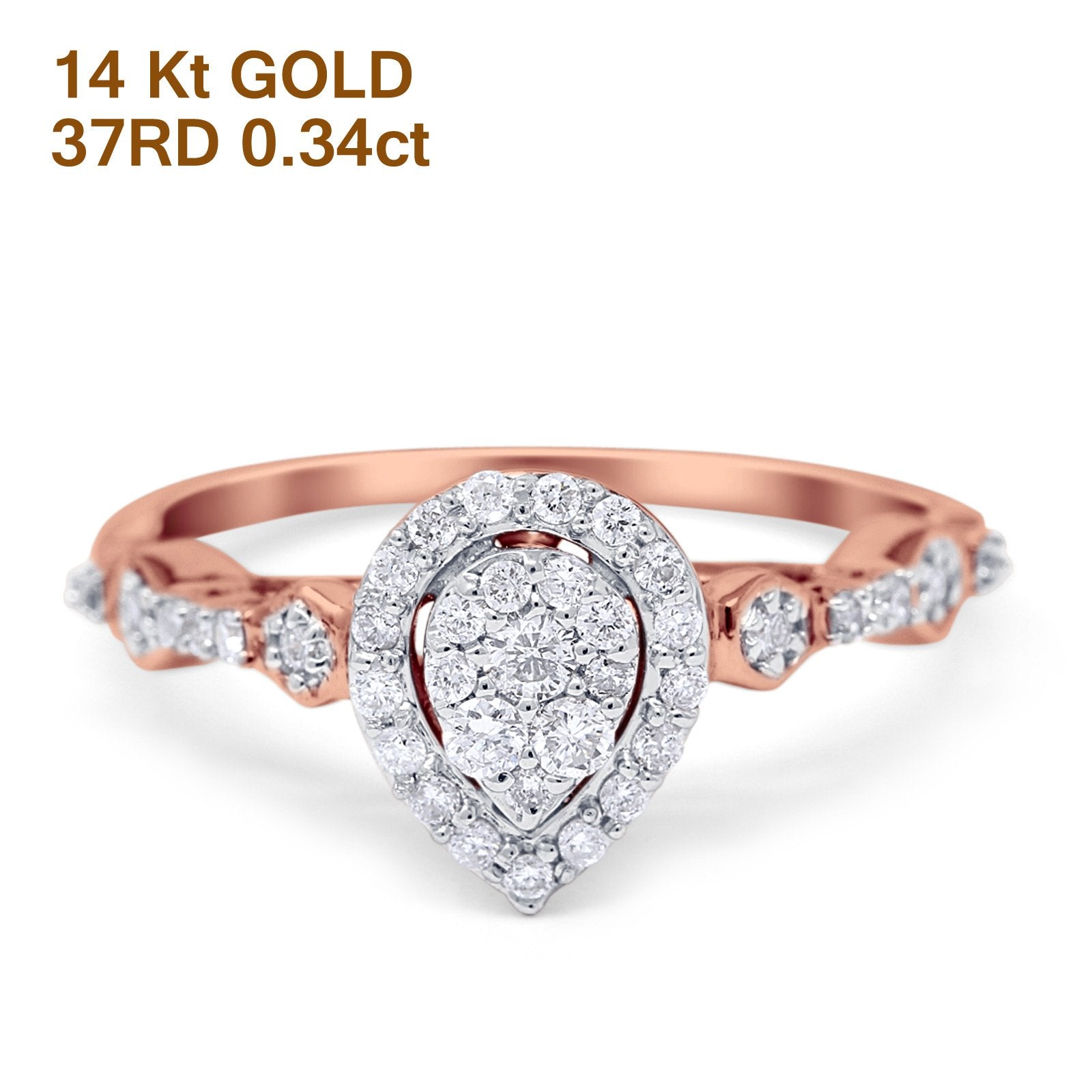 14K Gold 0.34ct Pear-Cut 10mm G SI Diamond Engagement Ring for Women - Perfect Wedding Band, Anniversary Gift & Proposal Jewelry for Brides
