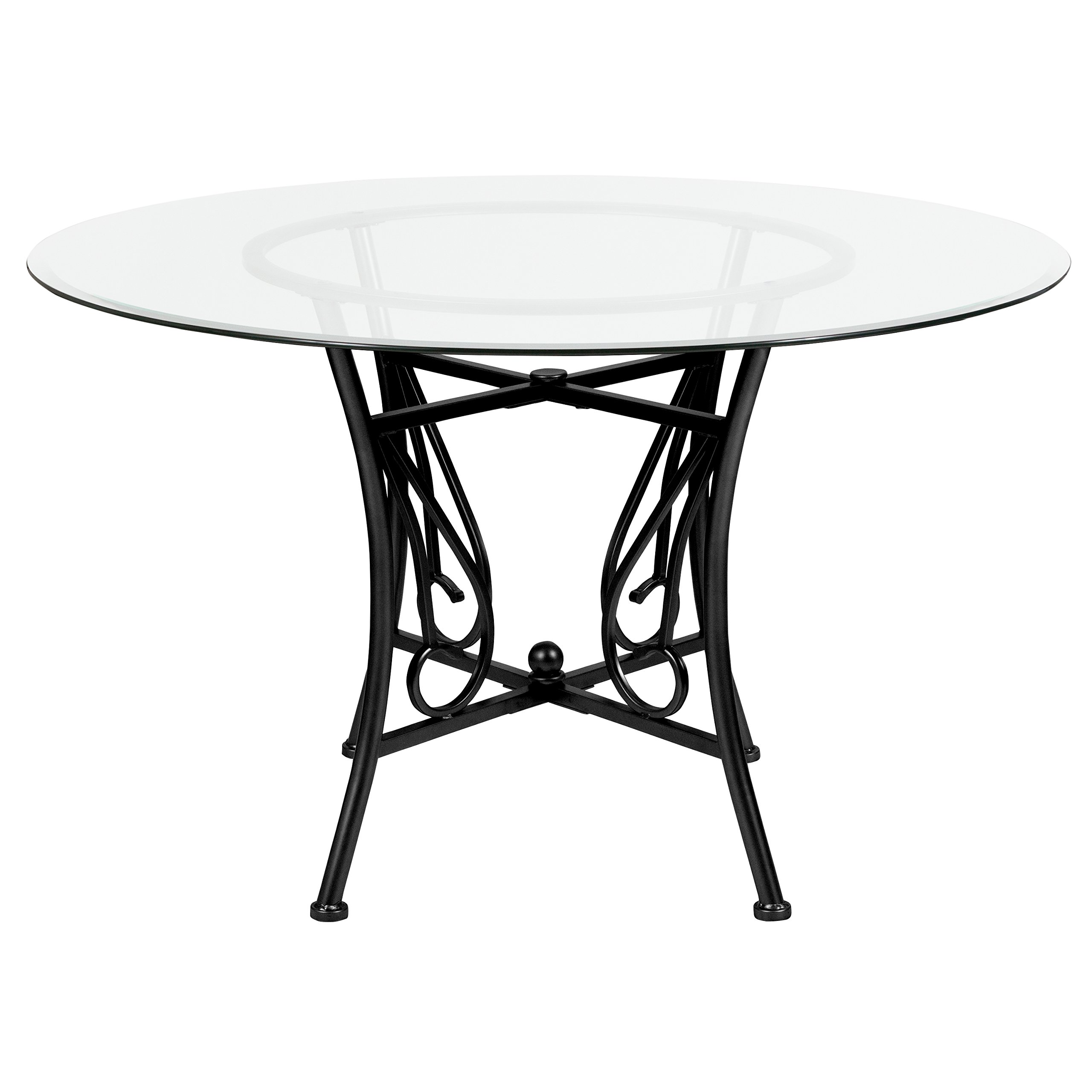 Flash Furniture Princeton 48-inch Round Glass Dining Table with Metal Frame - Black | Modern Kitchen & Dining Room Decor for Small Spaces