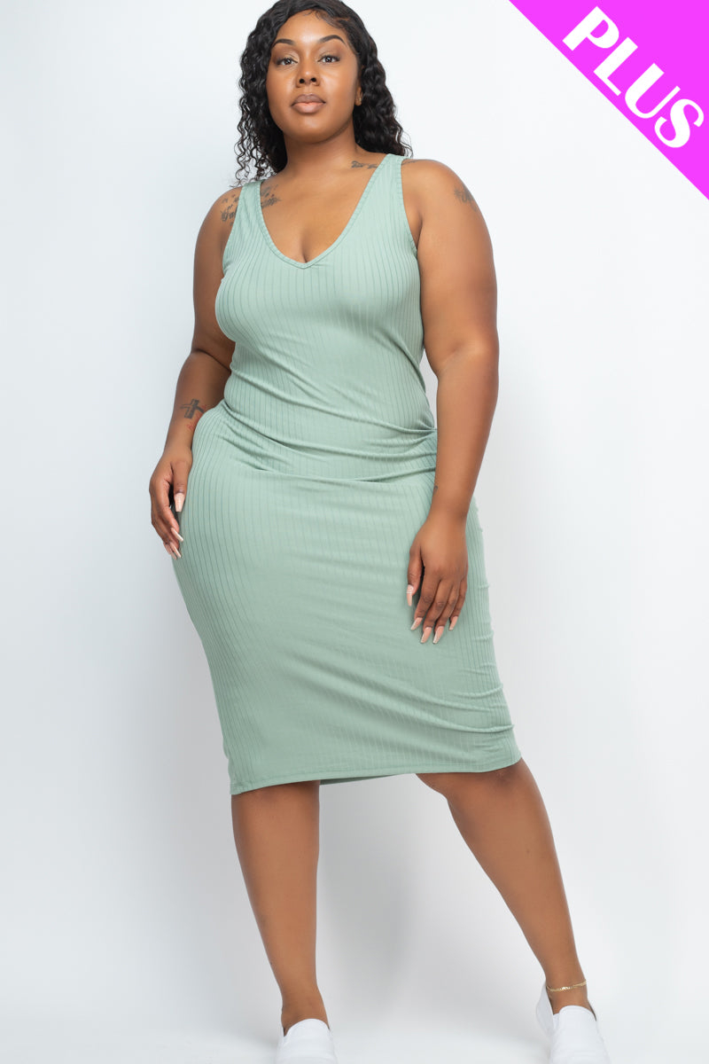 Plus Size Ribbed Sleeveless Bodycon Midi Dress for Women - Stretchy Slim Fit Cocktail Party & Date Night Outfits