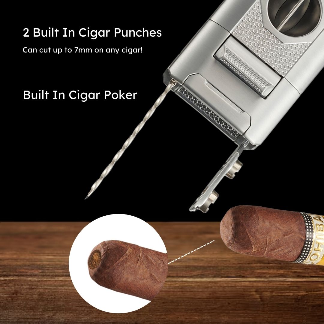 Visol Joplin Quad Torch Flame Lighter - Windproof Butane Lighter with Adjustable Flame (Silver) - Perfect for Cigars, Camping, BBQ & Outdoor Adventures