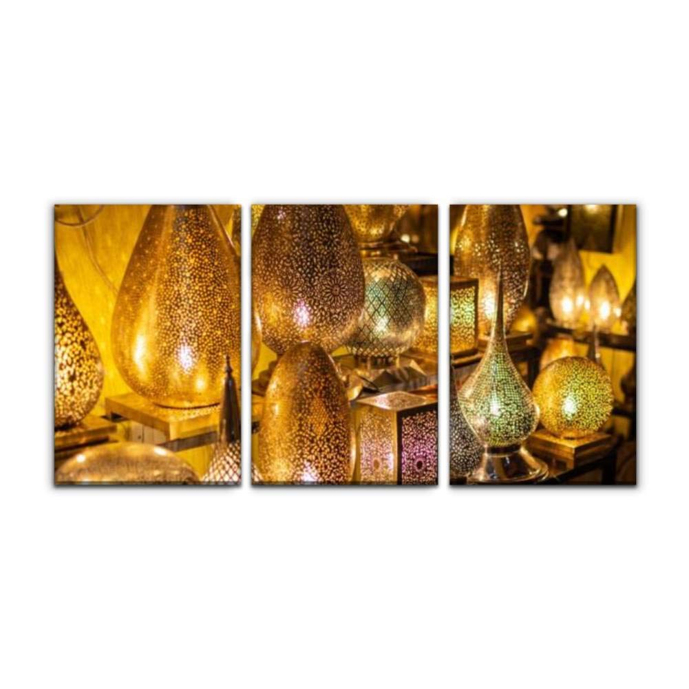 Modern Canvas Wall Art Set - 3-Piece Framed Oil Painting Landscape Decor in Marrakech Gold, Silver & Copper for Home, Office, Bedroom (16x24 Inches) | Perfect for Living Room Accent & Gift Giving