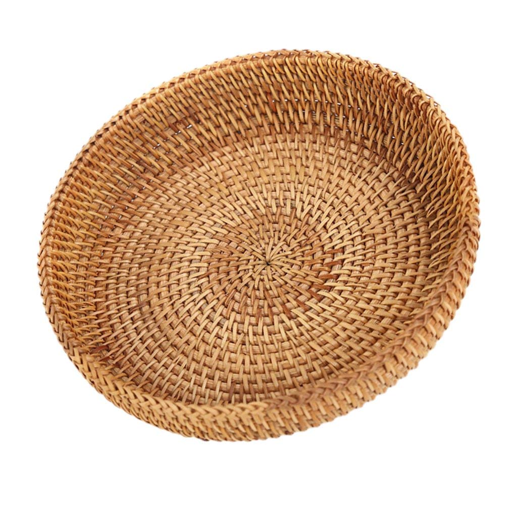 Hand-Woven Round Multi-Purpose Tray - Natural Rattan Fruit Bowl, Food Serving Basket, Home Decor Storage Organizer - Perfect for Kitchen, Dining Table, Coffee Bar & Bathroom Countertop