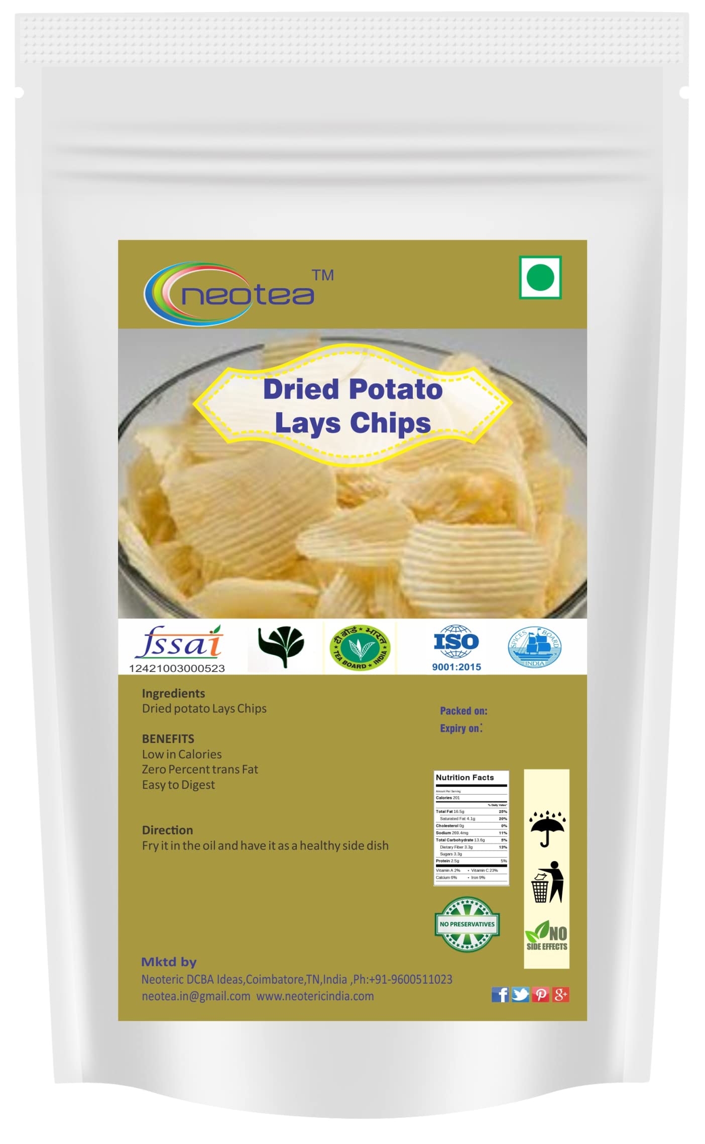 Neotea Homemade Fryum Snacks - Crunchy Dried Potato Chips, Ready to Fry Raw Potato Slices (250g) | Thin & Tasty Snack for Parties, Movie Nights & Quick Bites | Perfect Homemade Alternative to Lays Chips