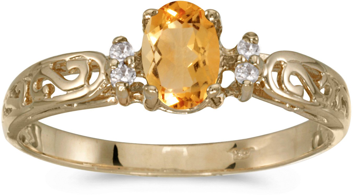 10K Yellow Gold Oval Citrine and Diamond Ring for Women - Elegant Birthstone Jewelry for Engagement, Anniversary, or Gift Giving