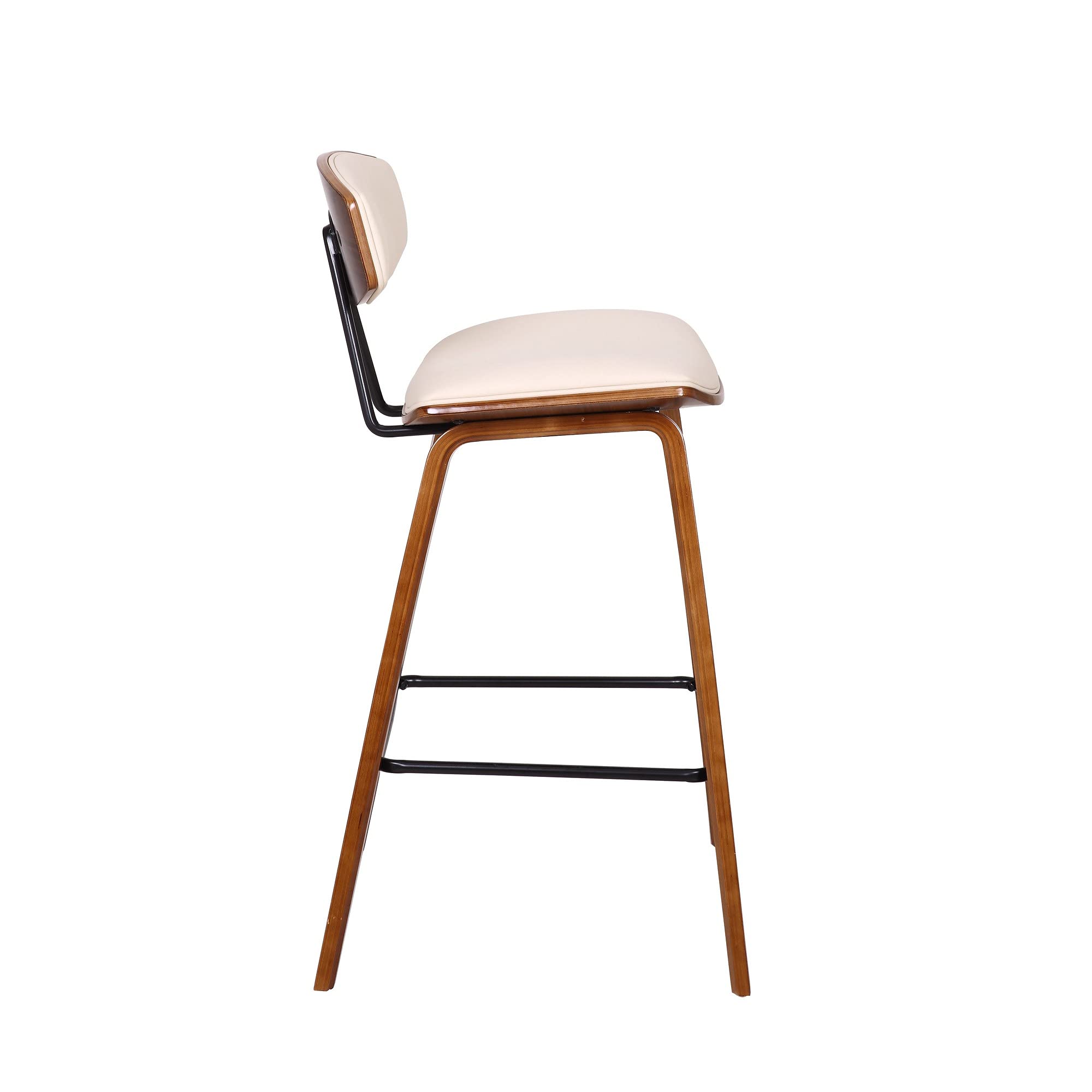 Benjara Mid Century Modern Counter Bar Stool with Padded Back - Cream Upholstery - Perfect for Kitchen Islands, Breakfast Bars & Home Decor