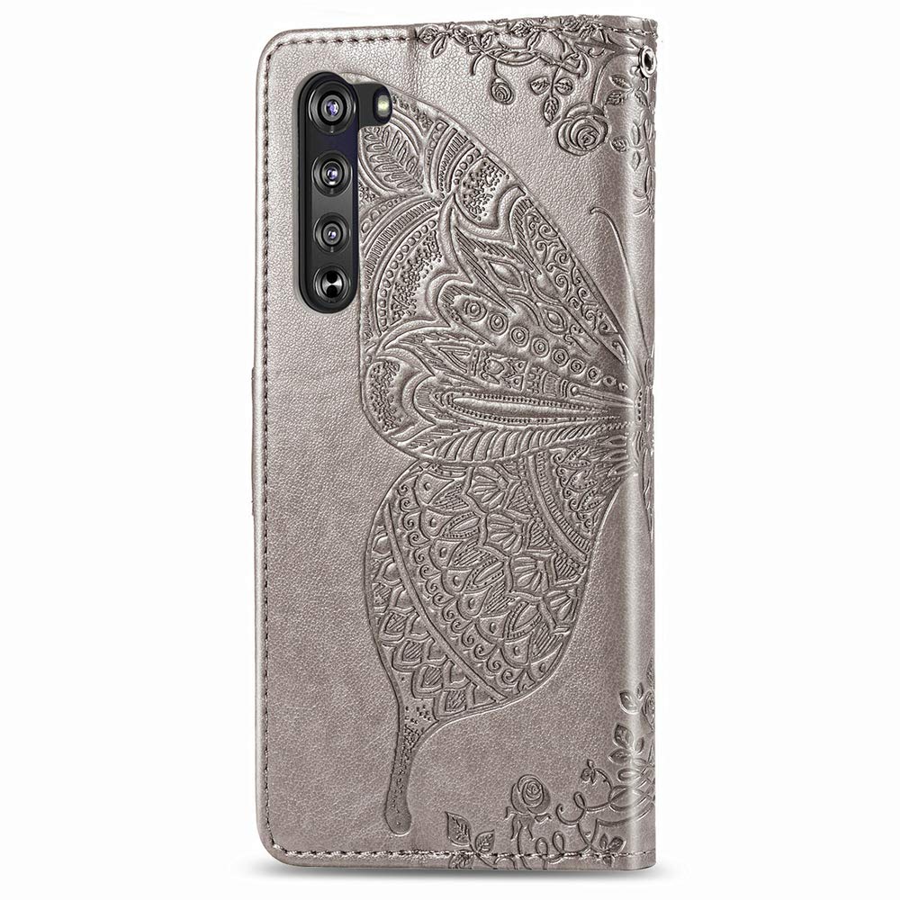 Shockproof Glitter Leather Flip Wallet Case for Motorola Moto Edge 5G - Diamond Butterfly Design with Card Holder & Stand Function (Crystal Grey) | Perfect for Daily Use, Travel & Business Meetings