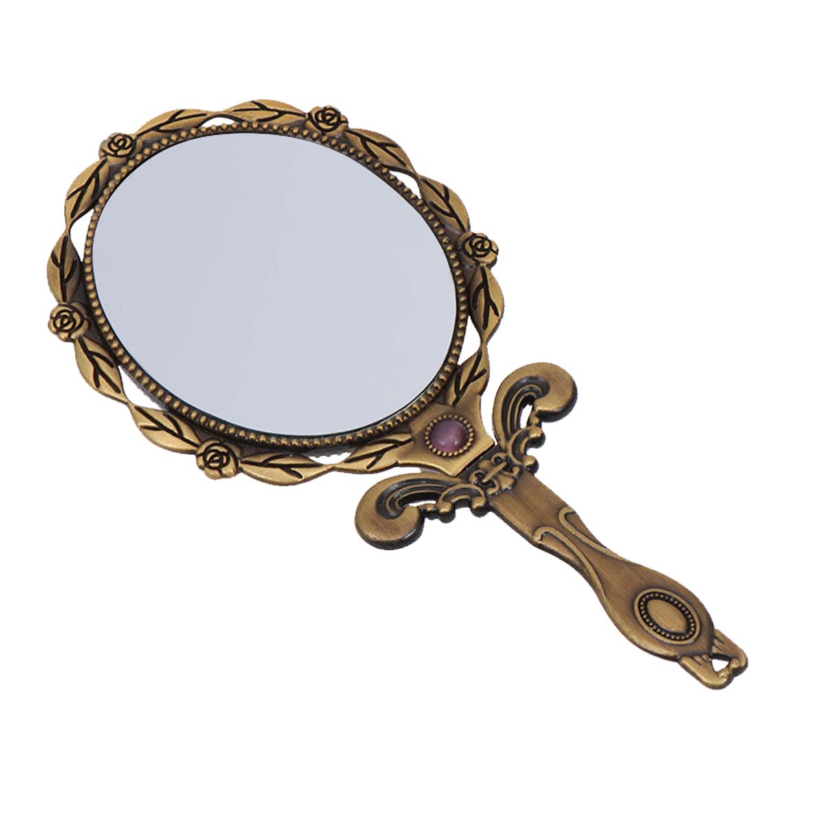 Vintage Handheld Mirror with Retro Embossed Flower Design - Foldable Travel Makeup Mirror for Home, Vanity & On-the-Go (Bronze) | Perfect for Dressing Tables, Purses & Gift Giving
