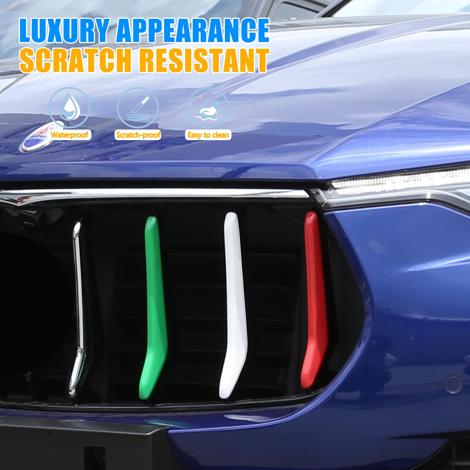 Maserati Levante Front Grill Decoration Strips Trim - 3PCS Chrome Grille Insert for 2016-2021 Models | Car Exterior Accessories for Luxury SUV Customization & Styling