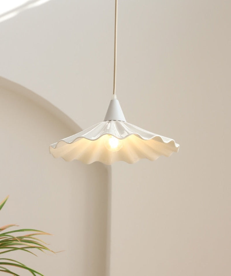 Elegant Pleated Flower Glazed Ceramic LED Pendant Light - Modern Ceiling Lighting for Dining Room, Bedroom & Living Room Decor