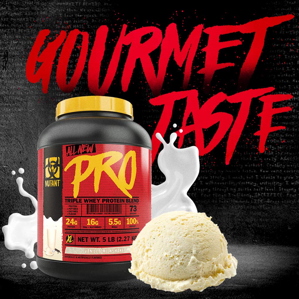 Mutant Pro Triple Whey Protein Powder - Time-Released Protein Supplement for Enhanced Amino Acid Absorption - Gourmet Vanilla Milkshake Flavor (5 lbs) - Perfect for Post-Workout Recovery & Muscle Building