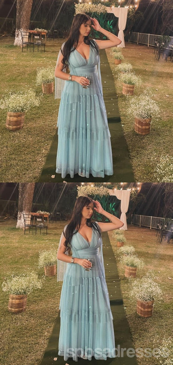 Elegant Green A-Line V-Neck Long Prom Dress for Women - Perfect for Evening Parties, Homecoming, and Formal Events
