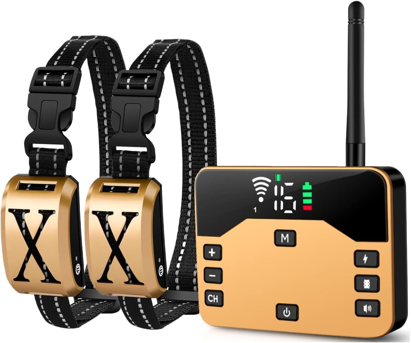 Wireless Dog Fence System with Training Collar - 2-in-1 Adjustable Pet Containment & Rechargeable Electric Boundary for Small to Large Dogs (Gold) | Indoor & Outdoor Use for Backyard, Garden & Home Security