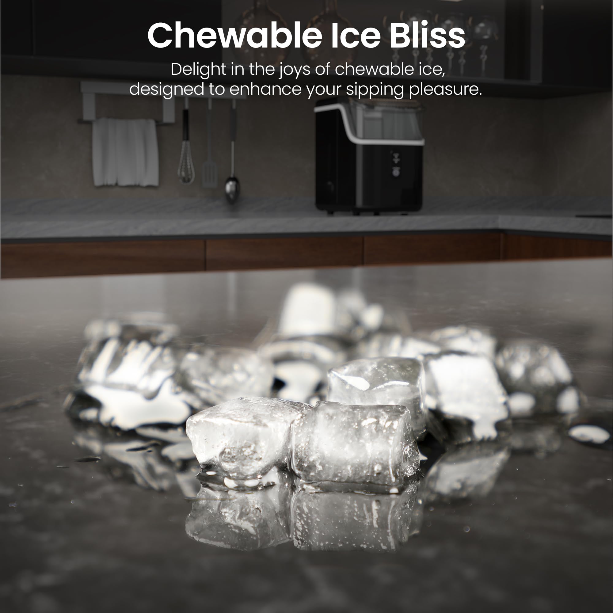 Kismile Countertop Nugget Ice Maker Machine - 35lbs/Day Pellet Ice Maker with Self-Cleaning & One-Click Operation, Portable Crushed Ice Maker for Home, Kitchen, Office - Perfect for Cocktails, Sodas & Entertaining